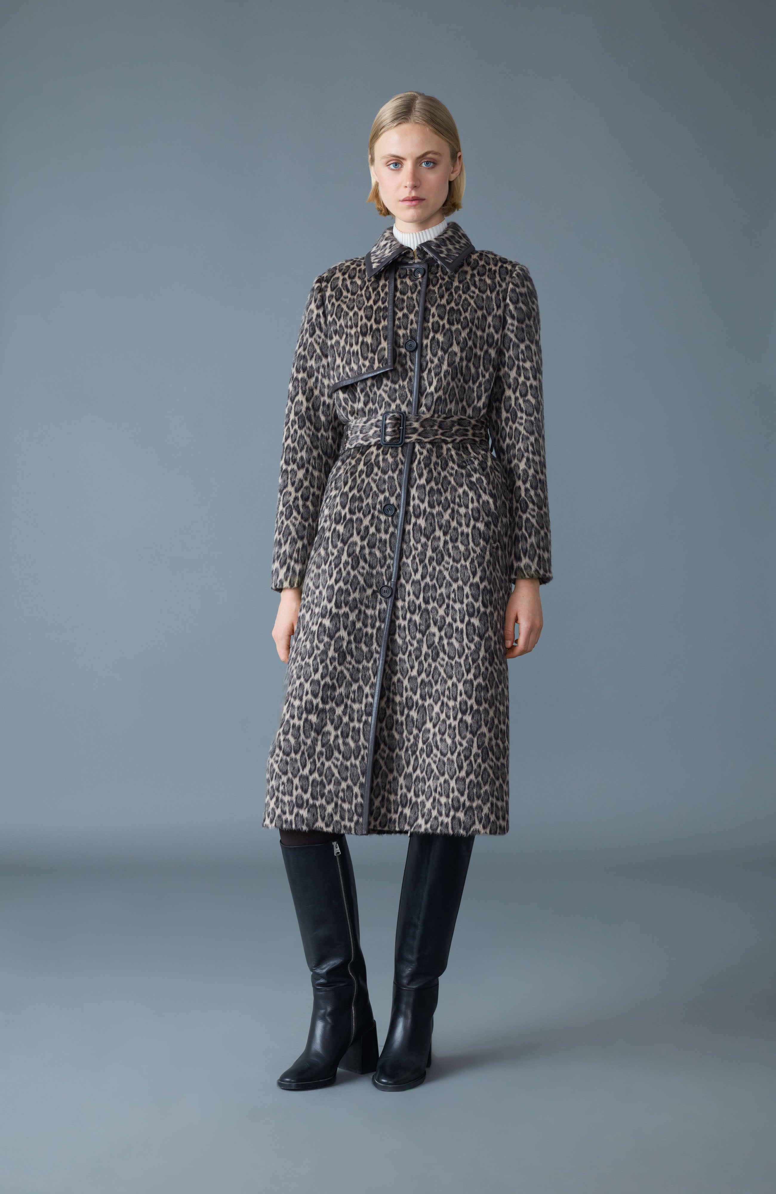 ZEVA-A Long Wool Coat With Leather Trim for Women | Mackage US