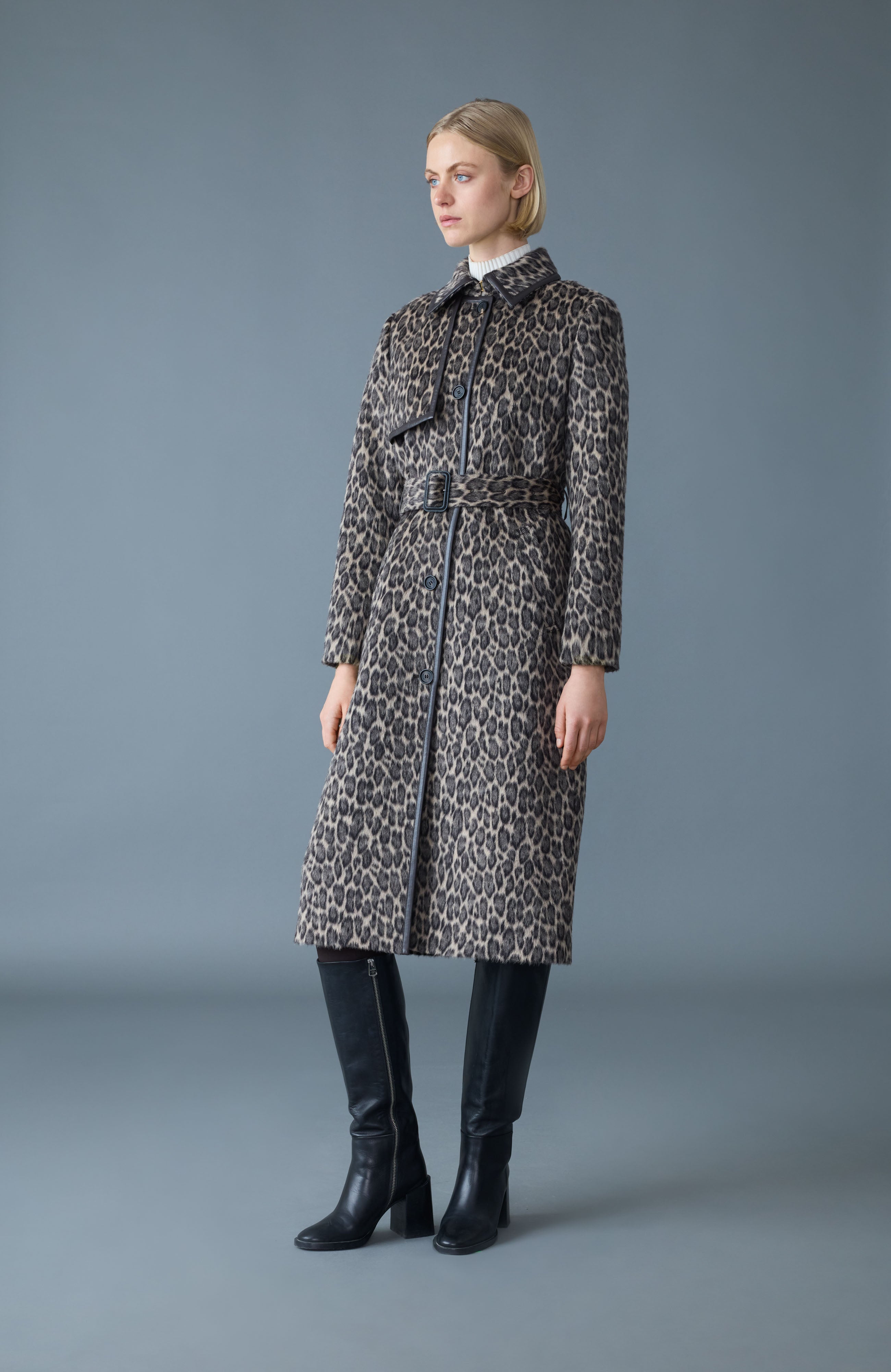 ZEVA-A Long Wool Coat With Leather Trim for Women | Mackage US
