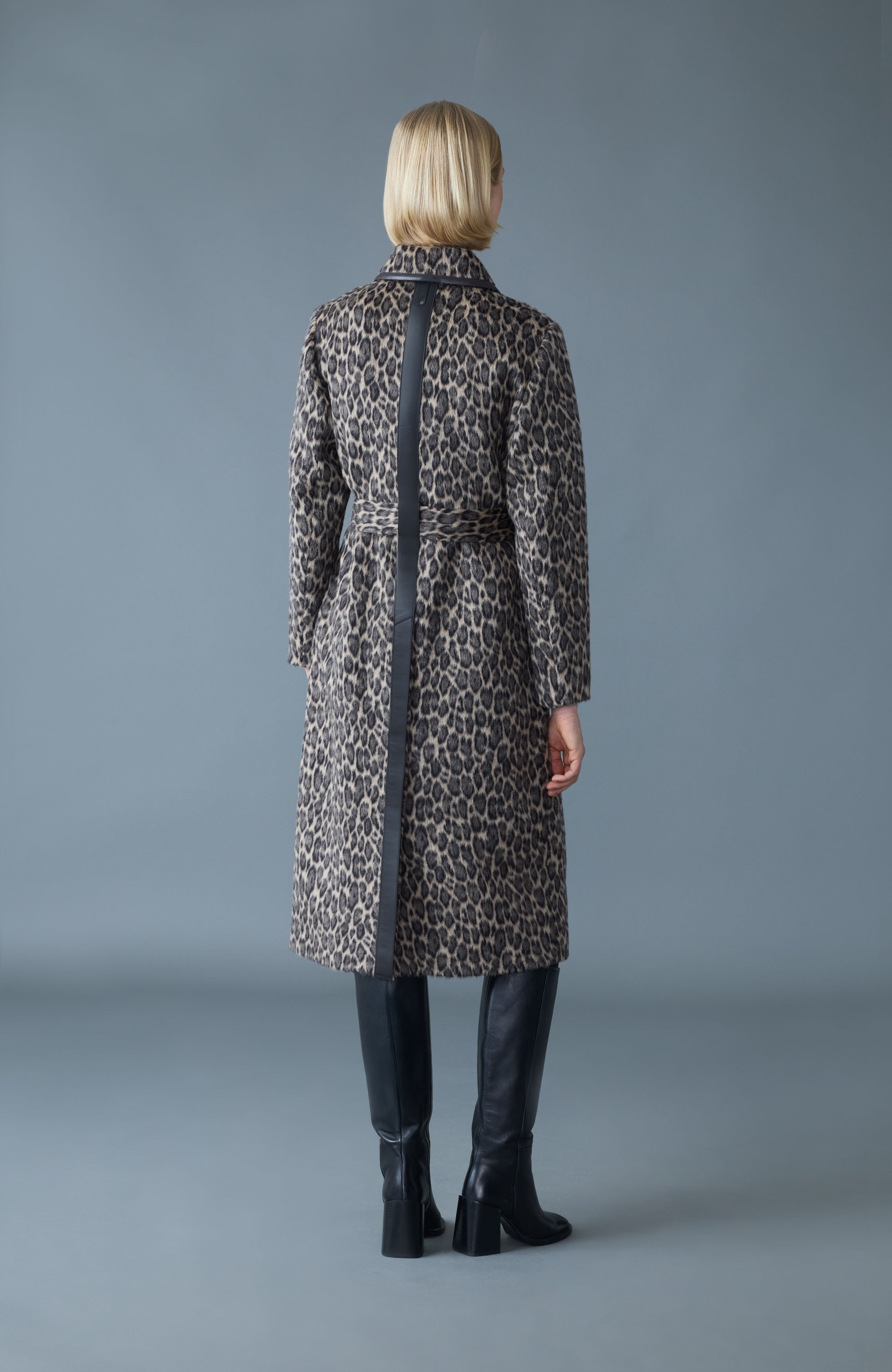 ZEVA-A Long Wool Coat With Leather Trim for Women | Mackage® US