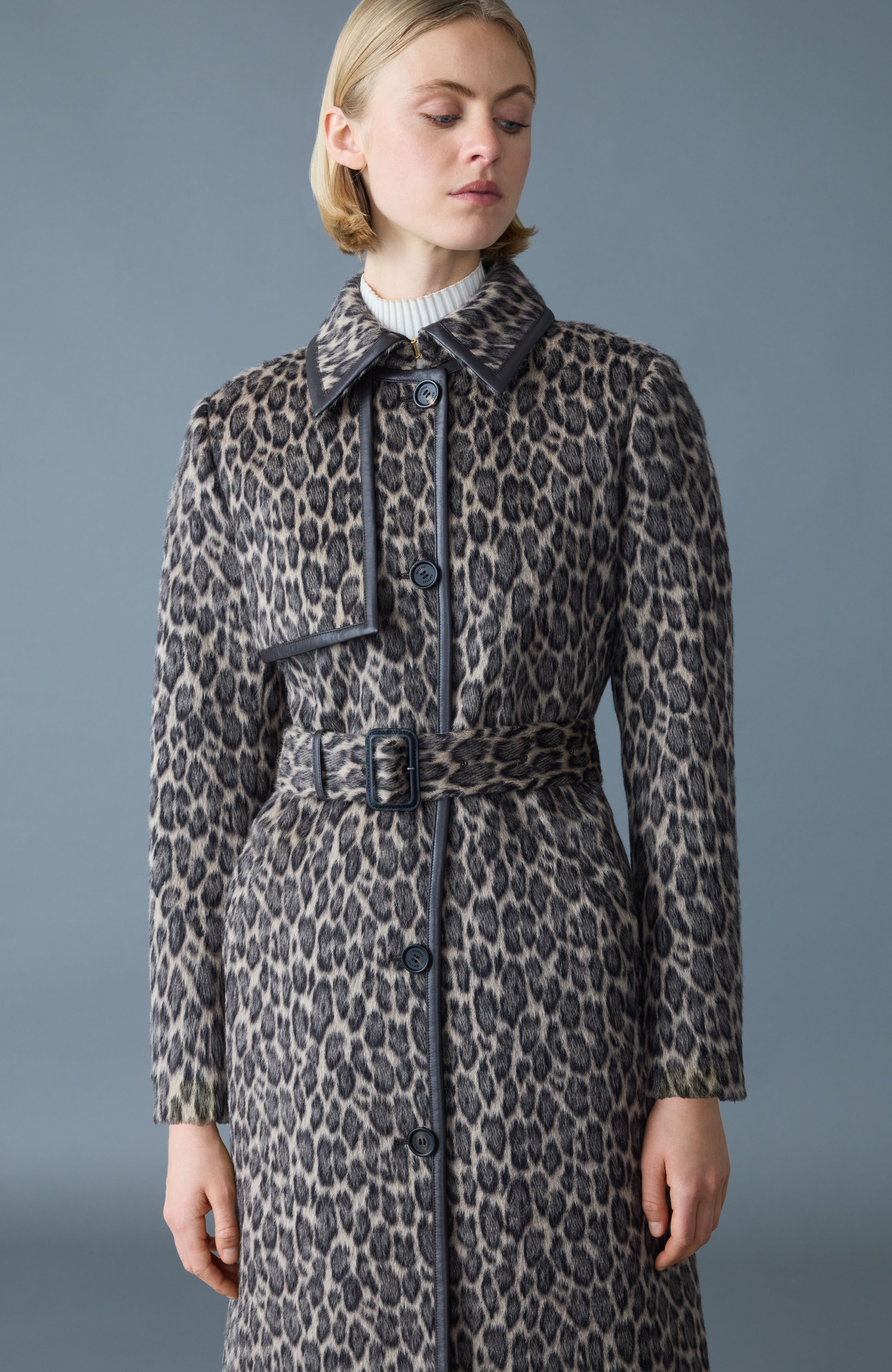 ZEVA-A Long Wool Coat With Leather Trim for Women | Mackage® US