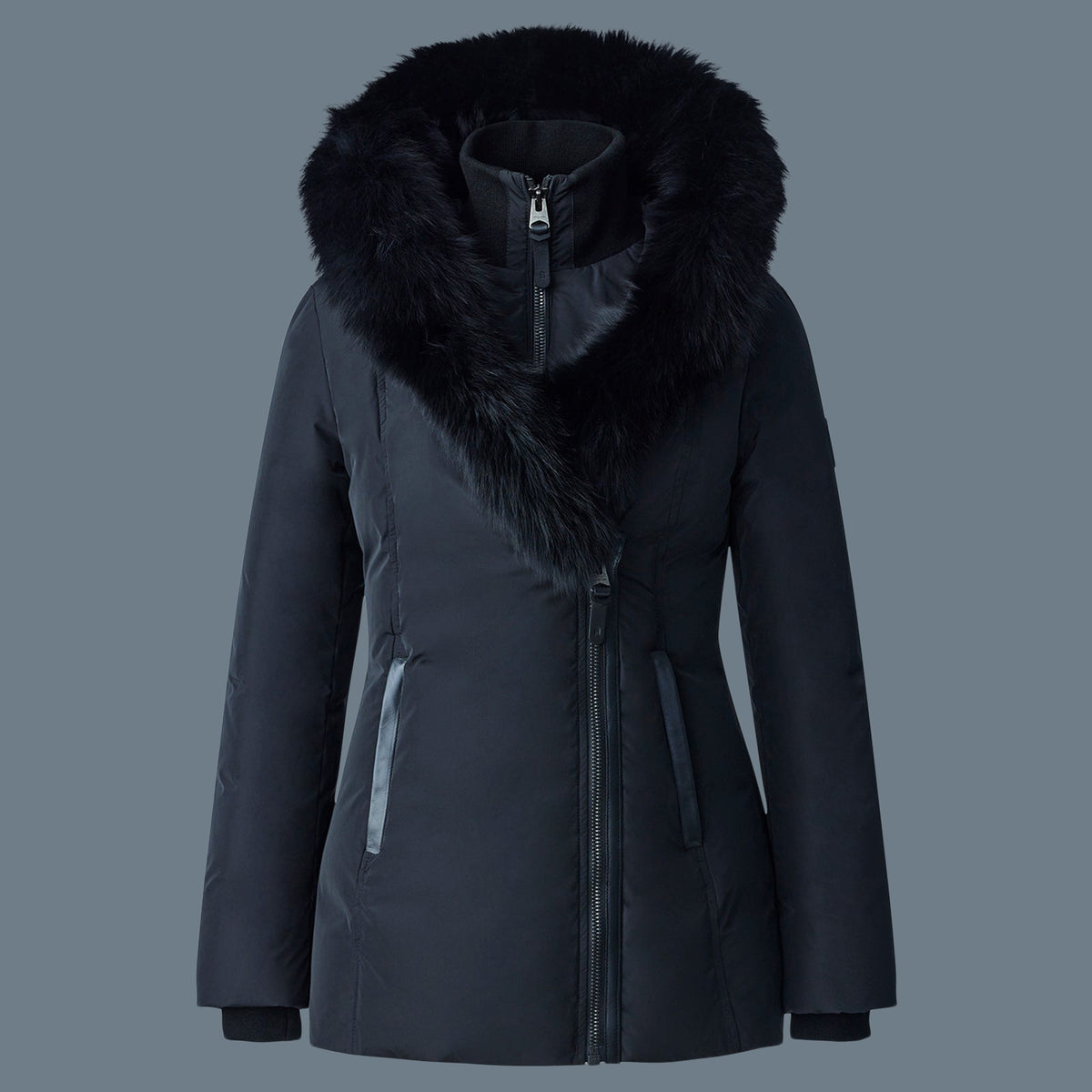 Adali Down coat with blue fox fur Signature Mackage Collar for ladies Mackage US