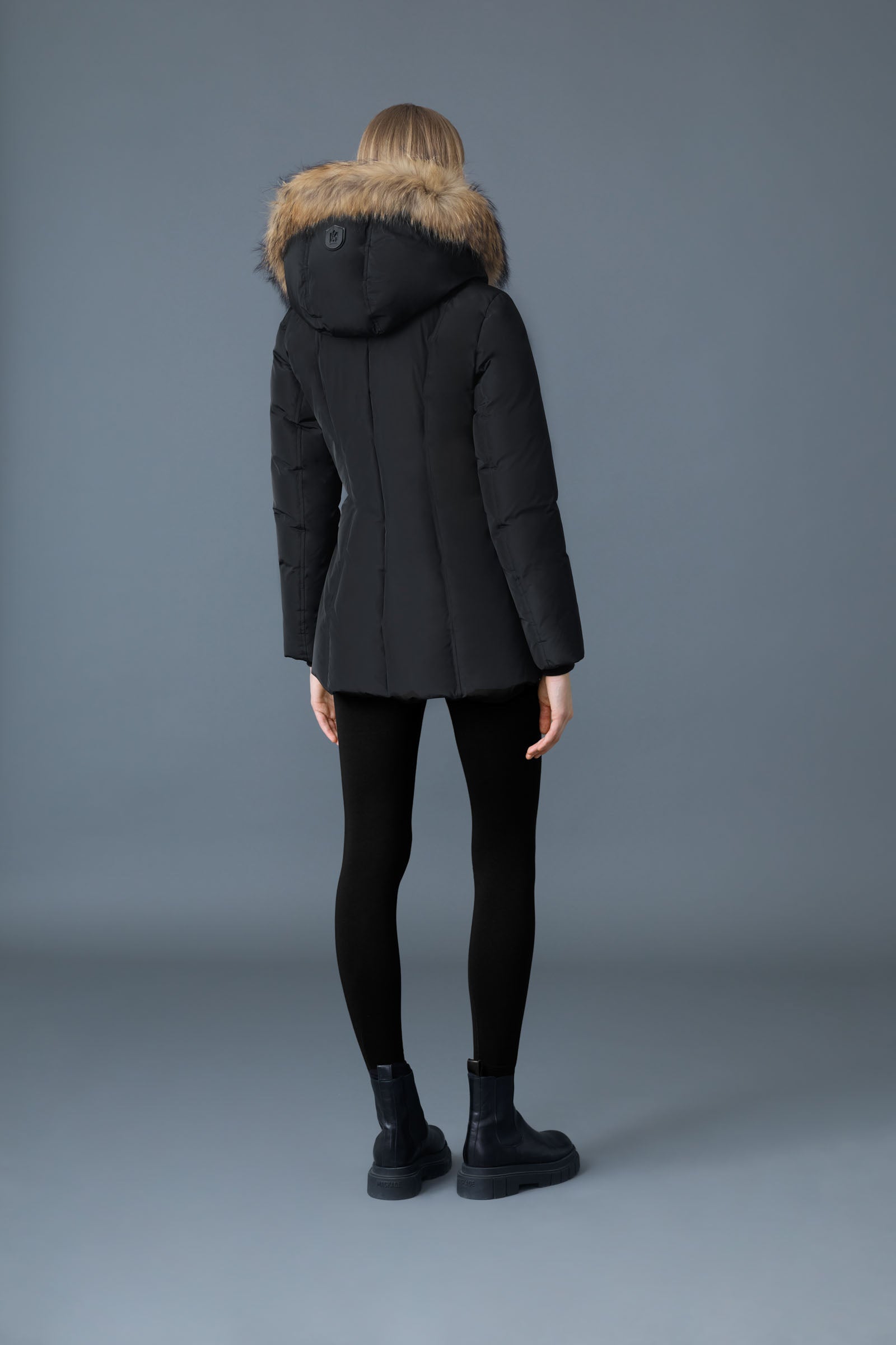 Adali-F, Down coat with natural fur Signature Mackage Collar