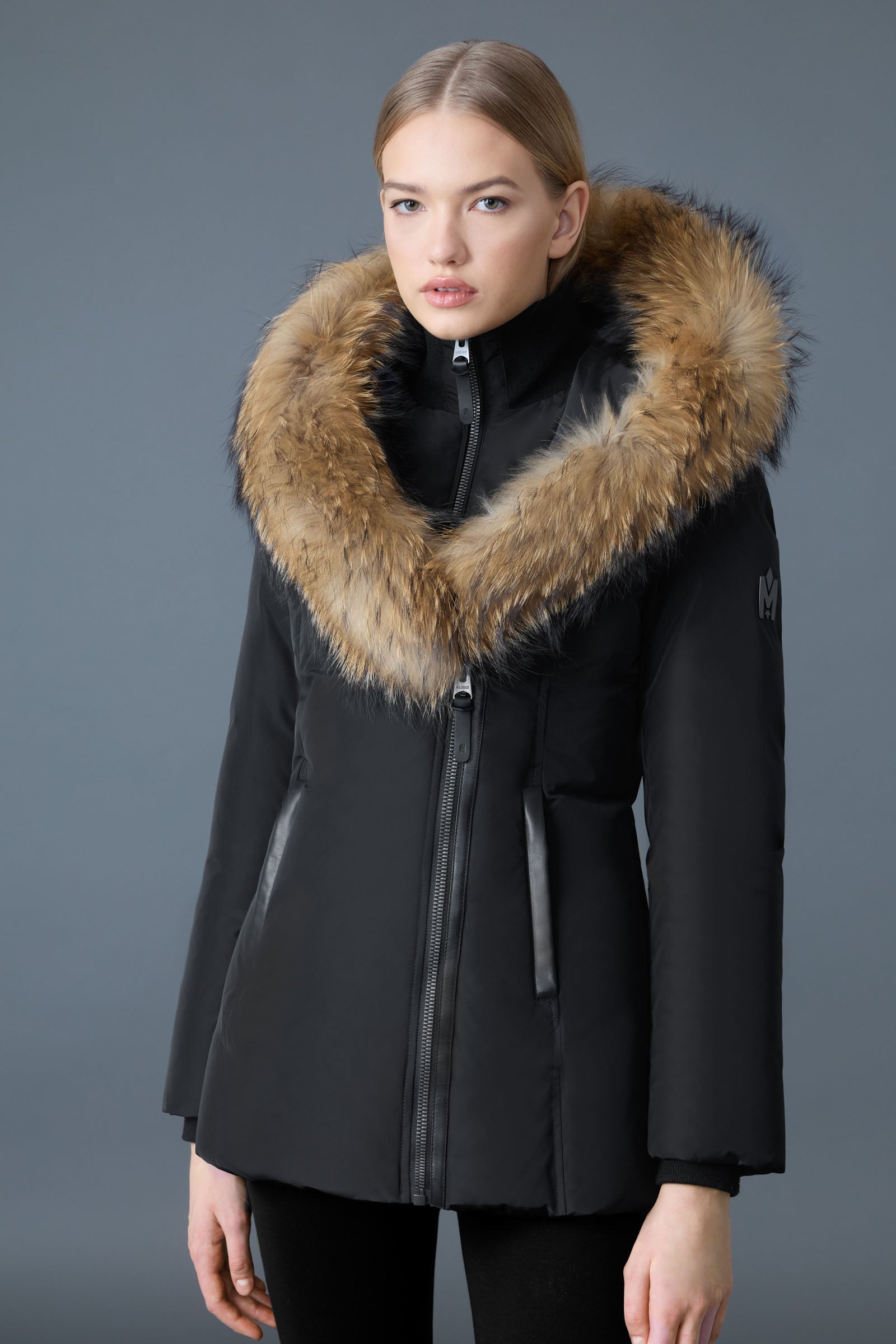 Adali, Down coat with natural fur Signature Mackage Collar for
