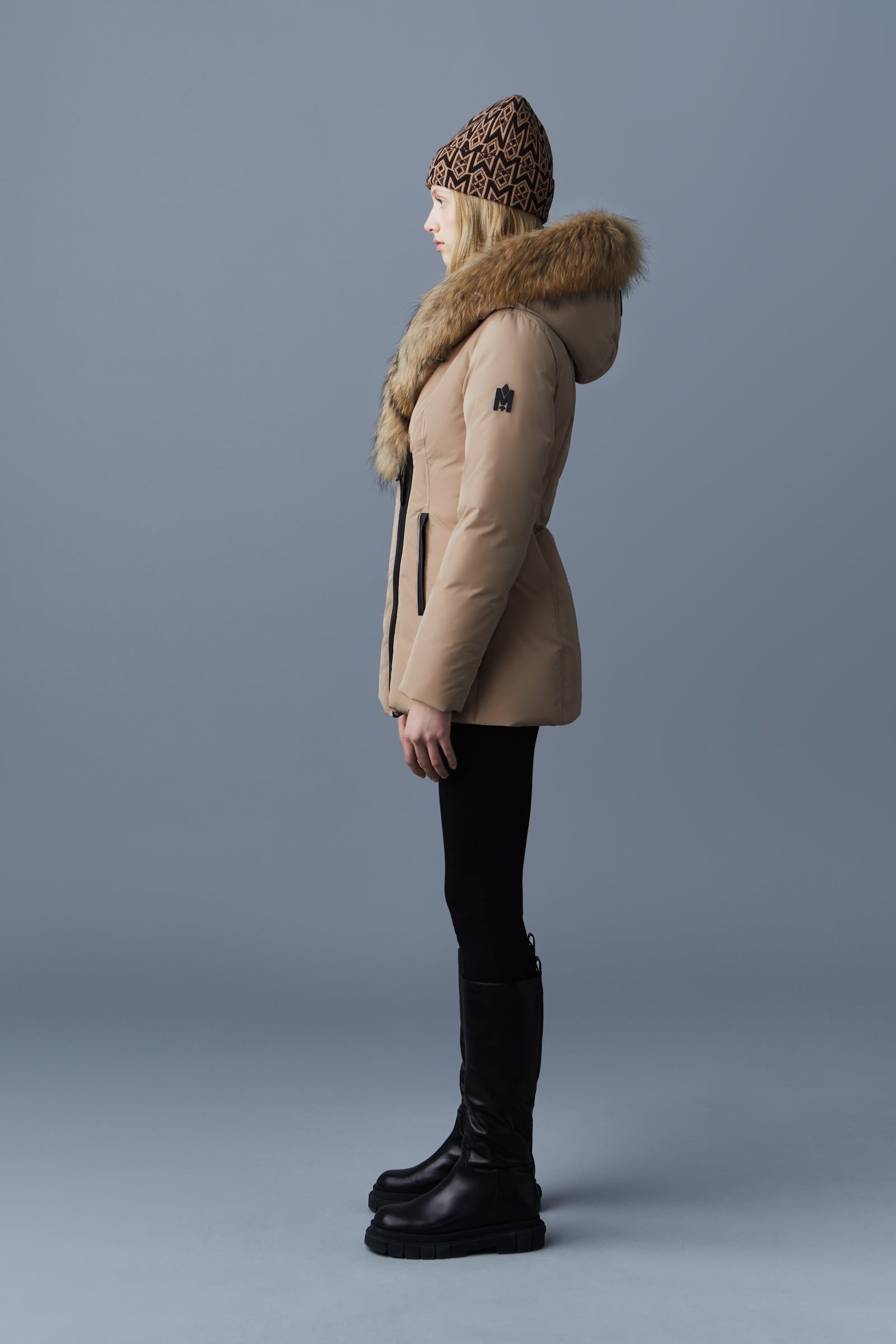Adali-F, Down coat with natural fur Signature Mackage Collar for