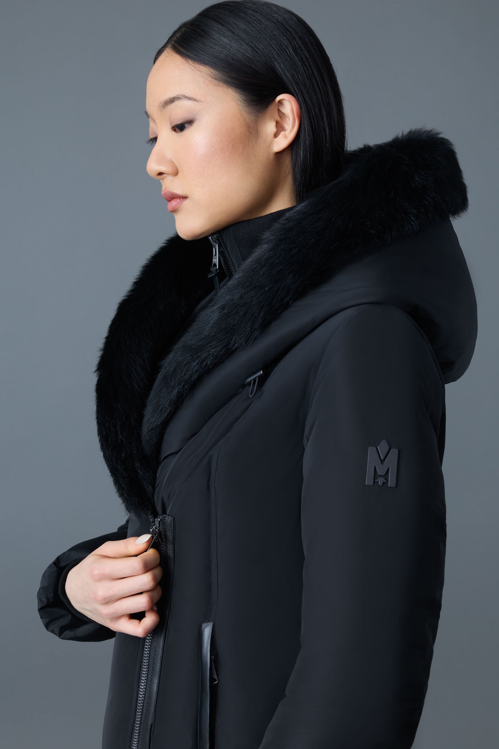 Adali-SH, Down coat with sheepskin Signature Mackage Collar