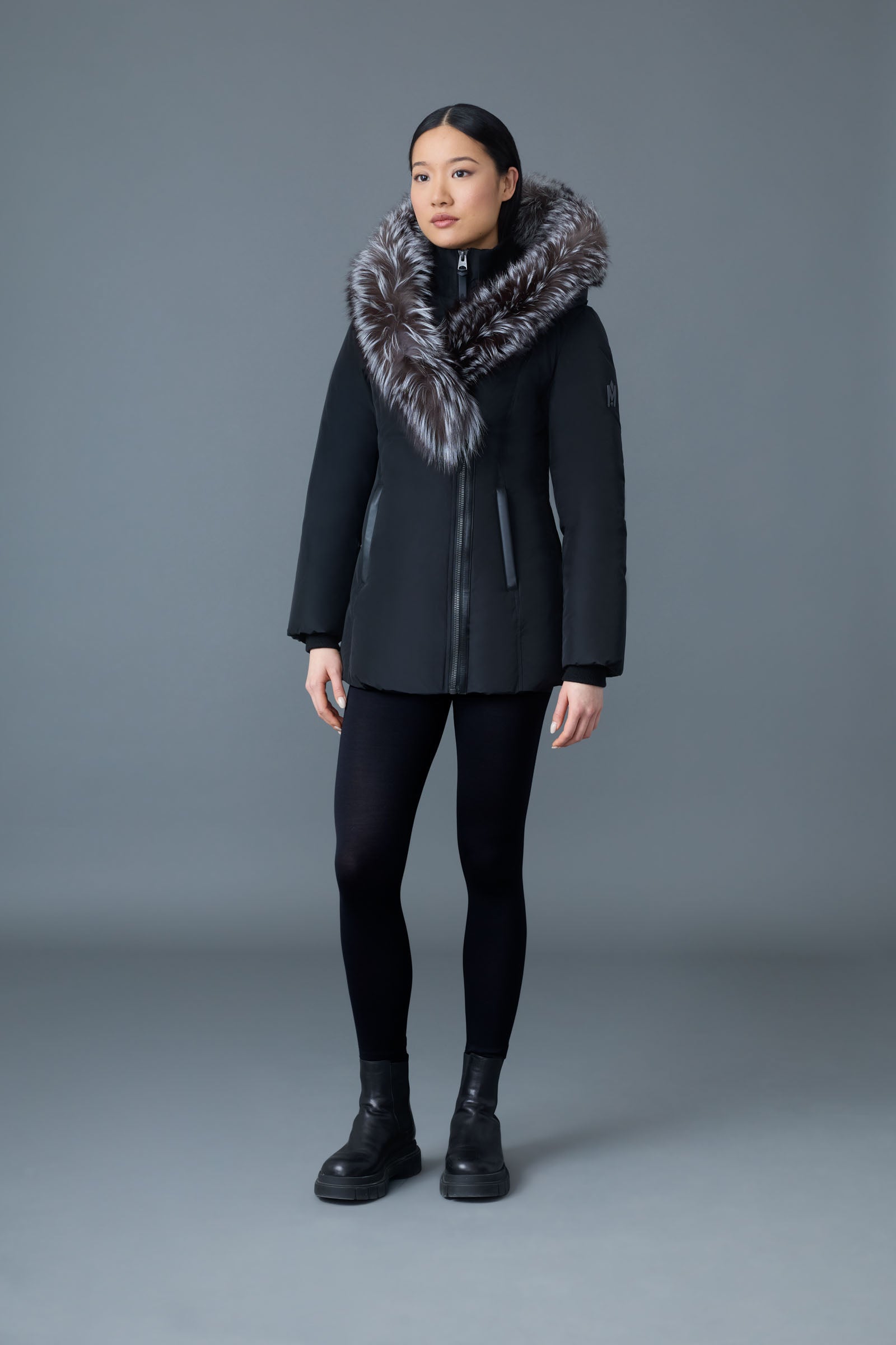Adali, Down coat with silver fox fur Signature Mackage