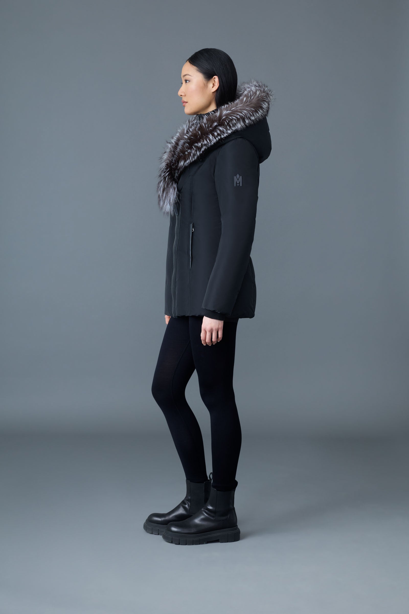 Adali-X, Down coat with silver fox fur Signature Mackage