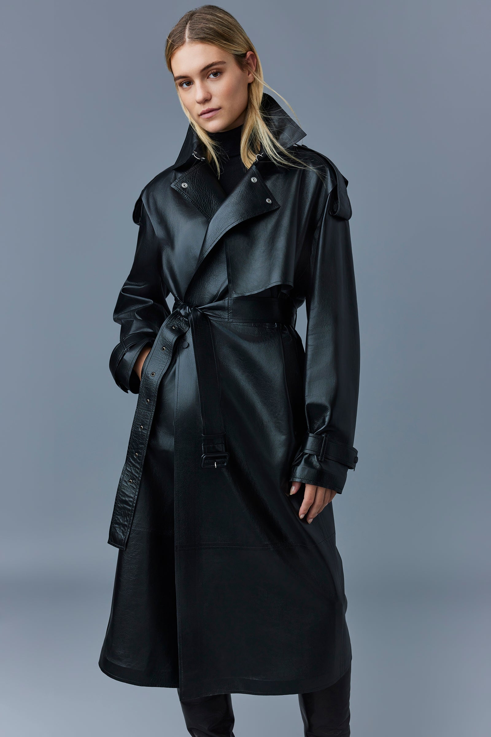 mackage leather dress Mackage Gael Croc-Embossed Leather Double-Breasted Trench Coat