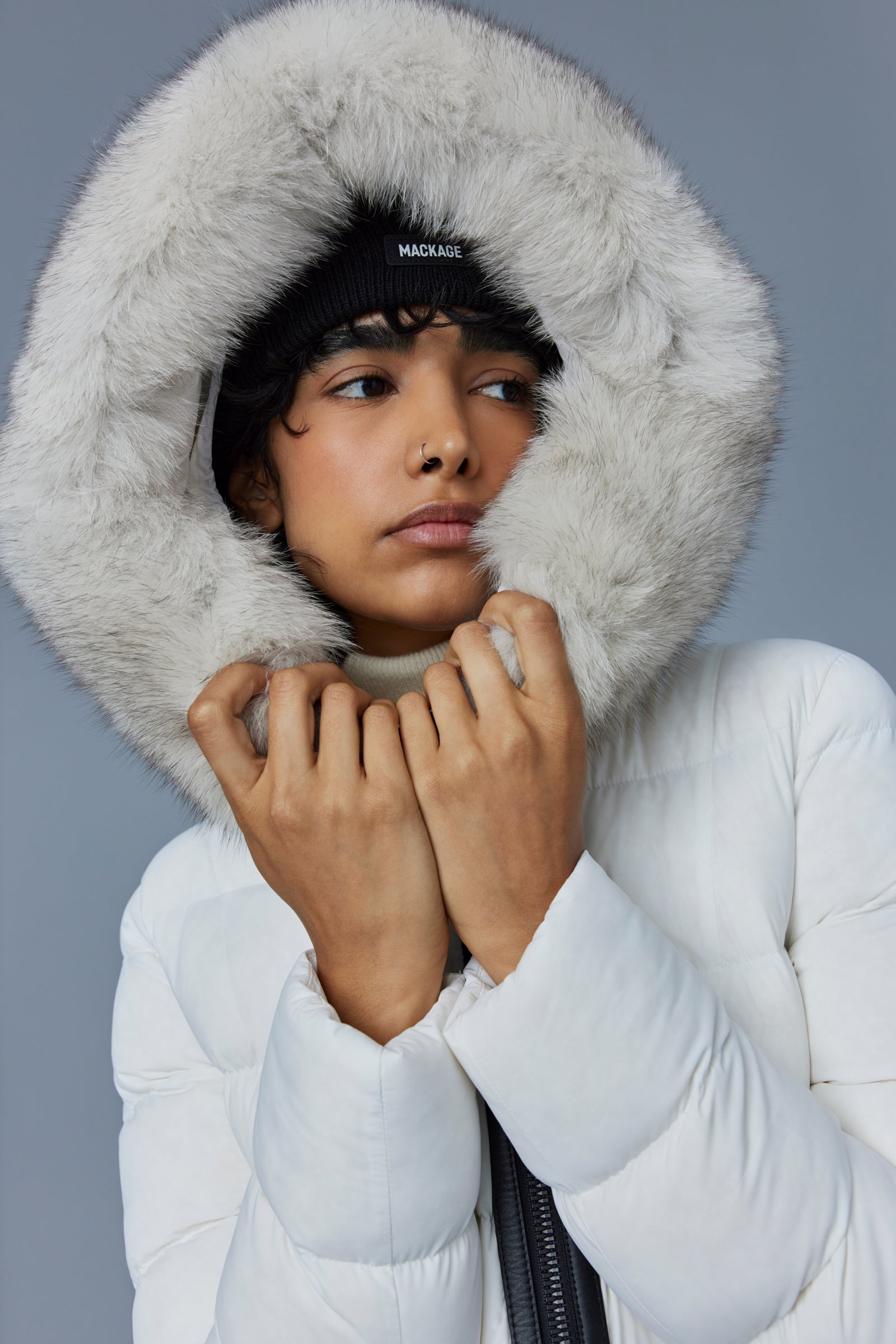 Calla, Agile-360 stretch light down coat with blue fox fur Calla, Agile-360 stretch light down coat with blue fox fur