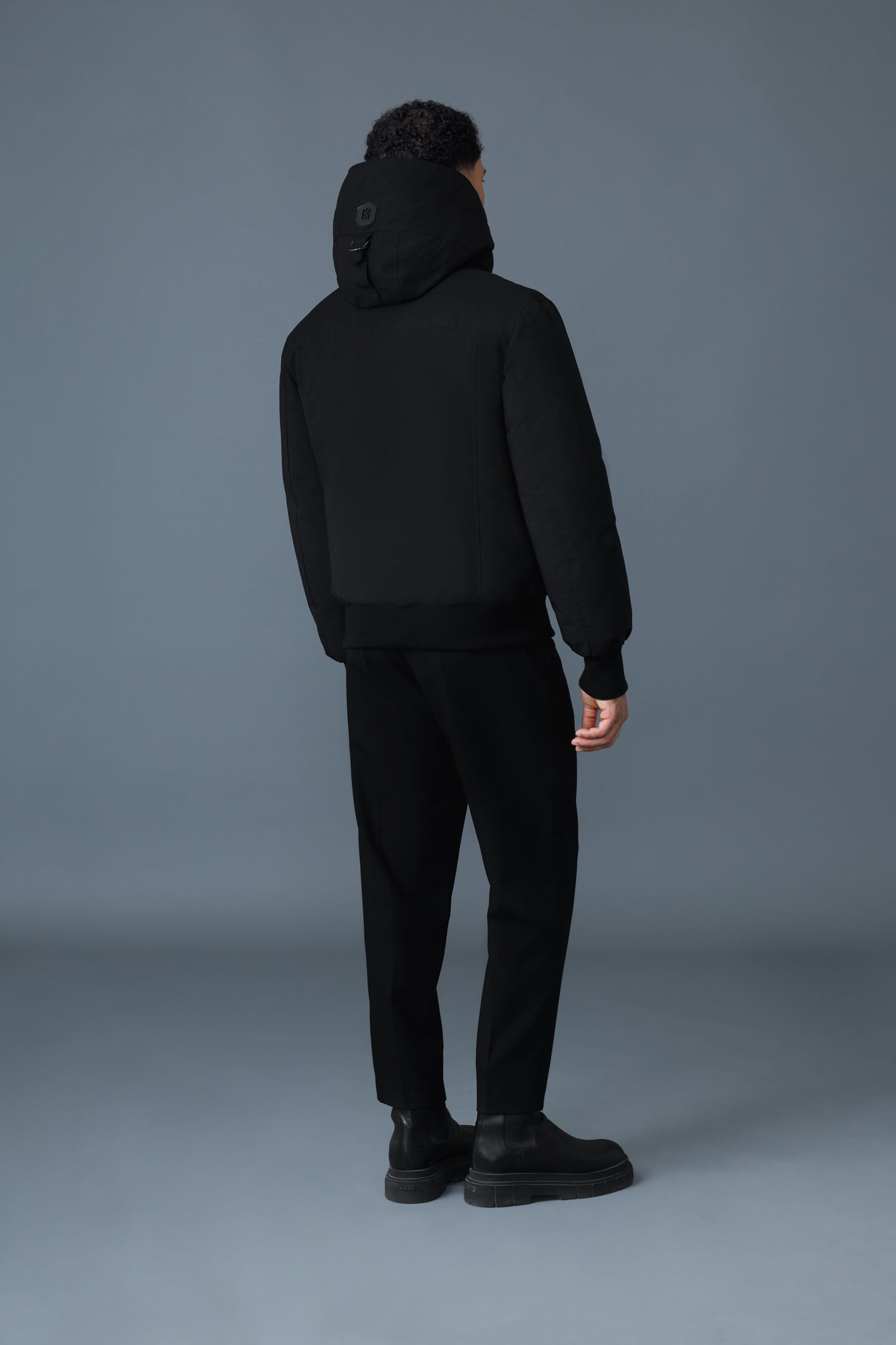 【まーたんです】MORAL CODE DESMOND-II BLACK Dixon-NFR, 2-in-1 down bomber jacket with hooded bib for men