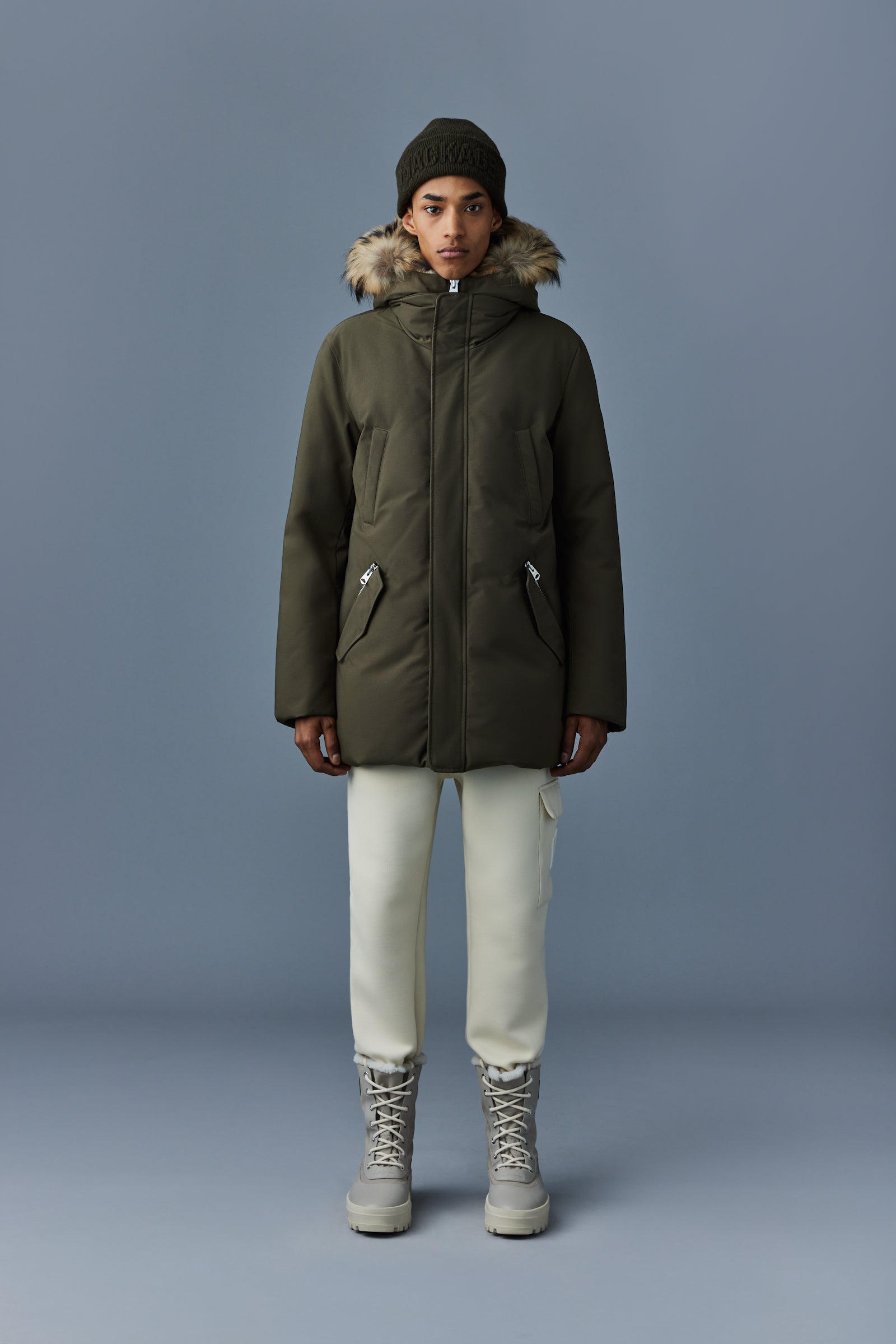 Edward-F, 2-in-1 down parka with hooded bib and natural fur