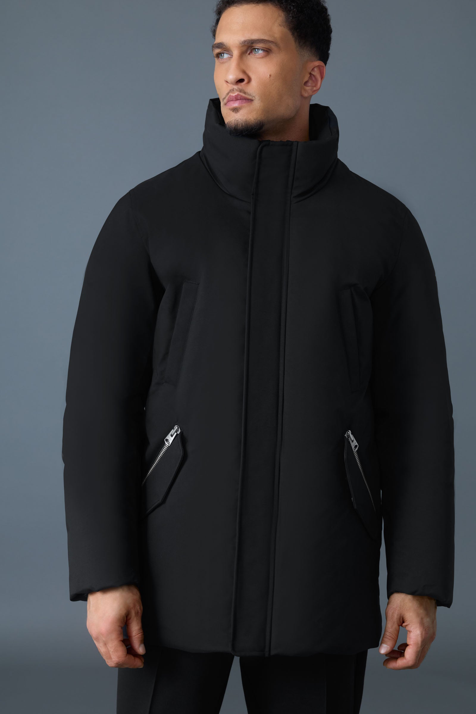 Edward-F, 2-in-1 down parka with hooded bib and natural fur