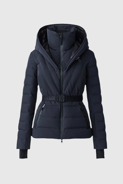 24AW new/Mackage + NET SUSTAIN Elitaスキージャケット Jacket Elita, Down ski jacket with removable blue fox fur trim for