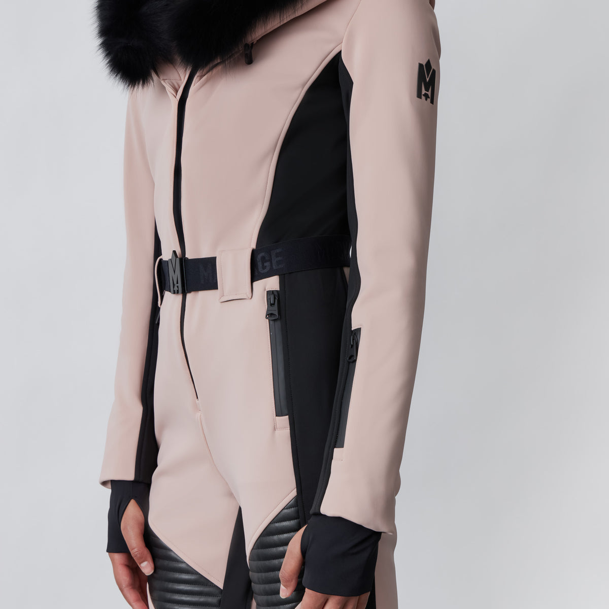 Elle Techno fleece ski suit with removable hood and fur trim for
