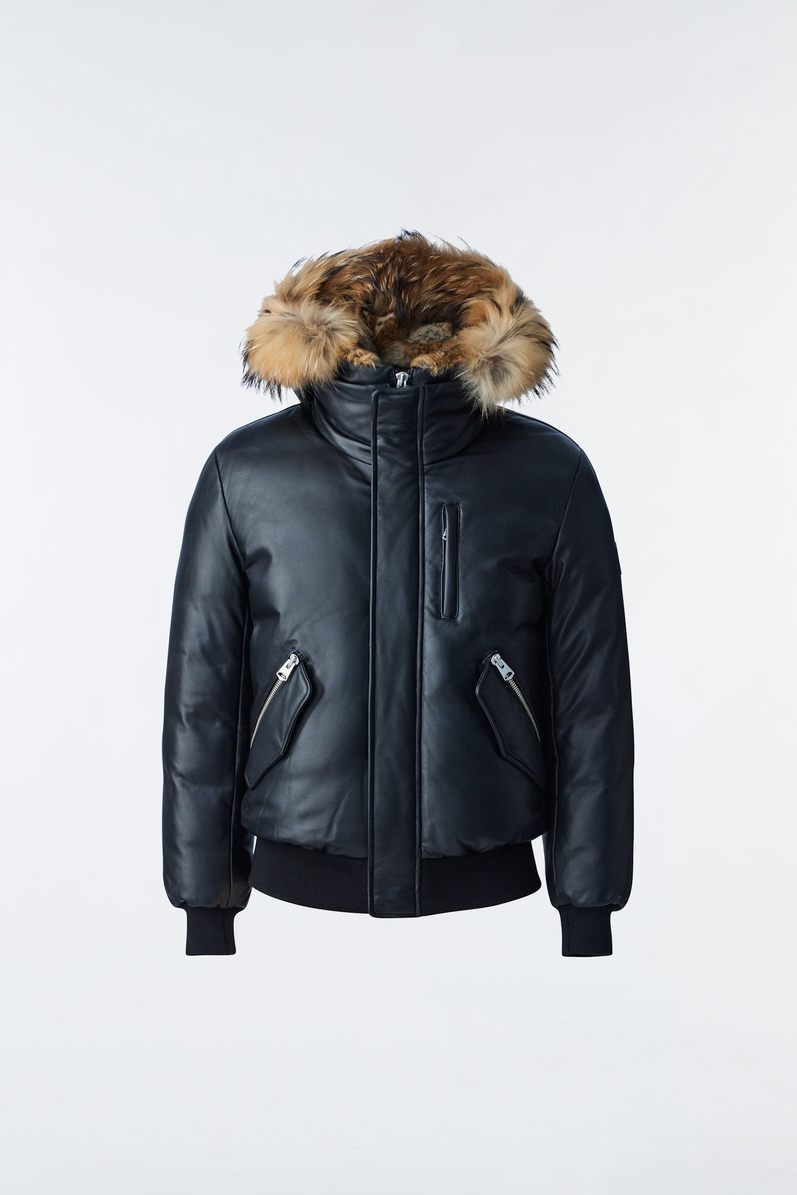 Edward, 2-in-1 down parka with hooded bib and blue fox fur for men