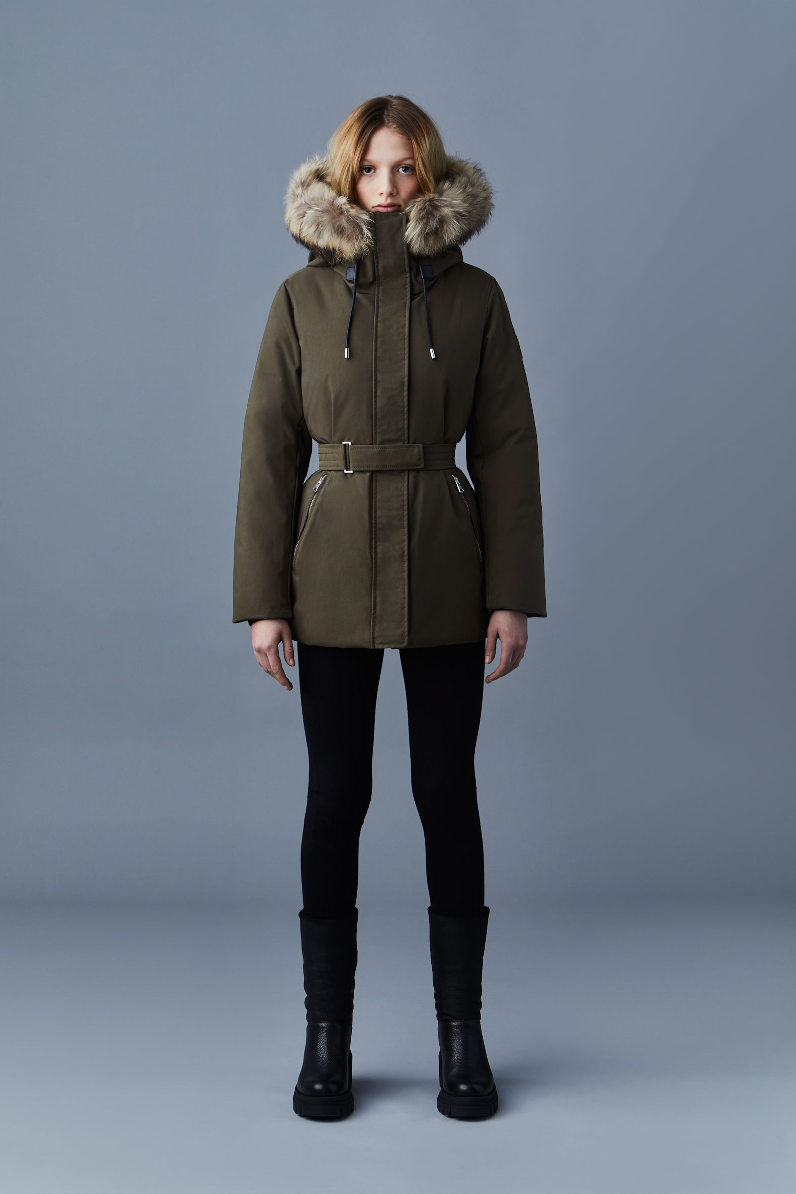 Jeni-F, 2-in-1 down parka with removable bib and natural fur