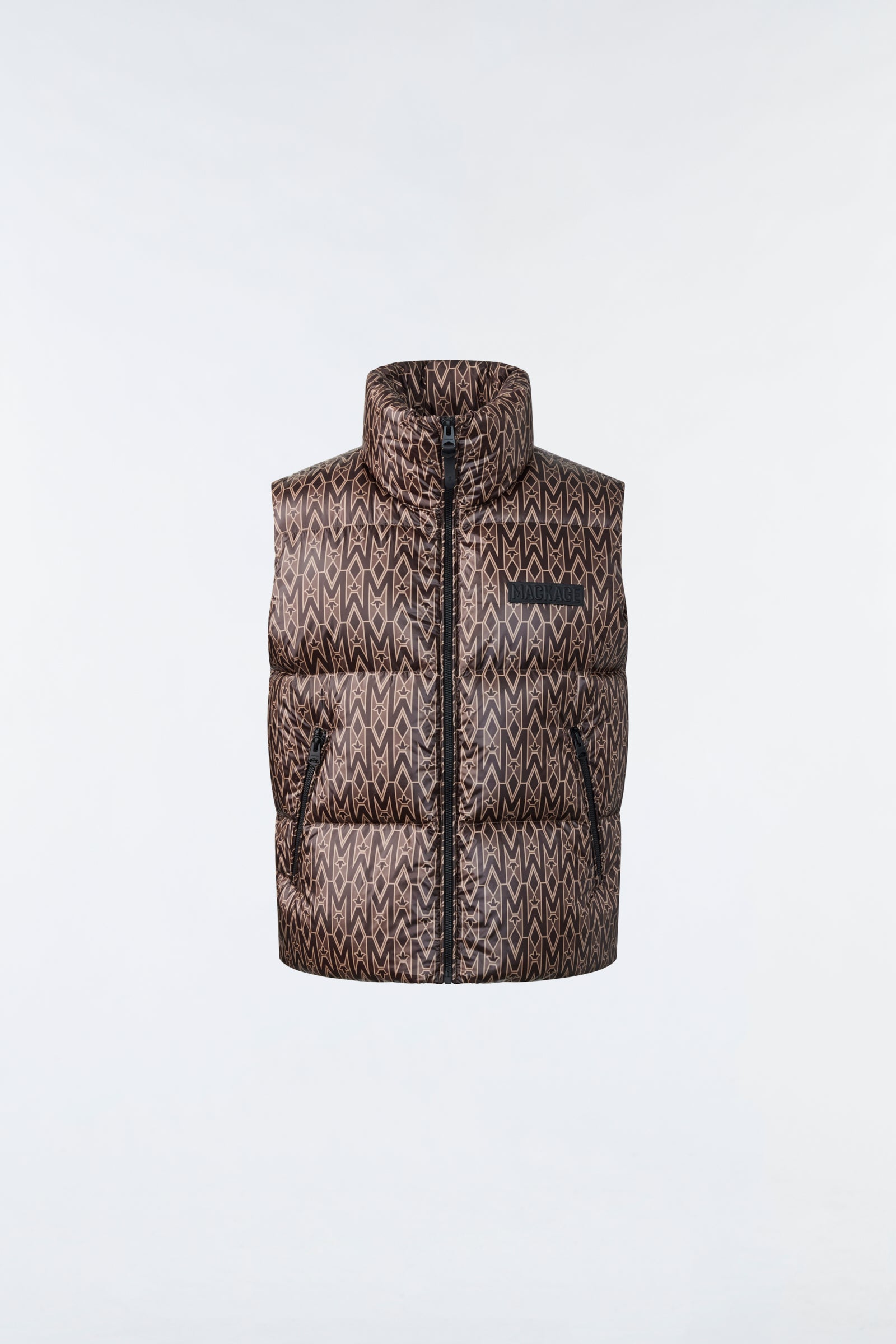 Kane Recycled down vest with funnel collar and monogram print for men Mackage US