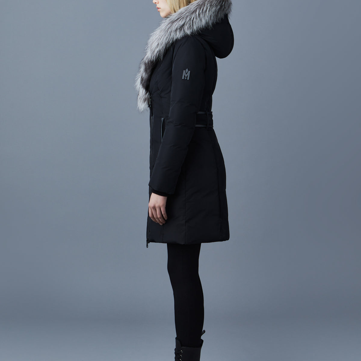 Kay Down coat with silver fox fur Signature Mackage Collar for ladies Mackage US