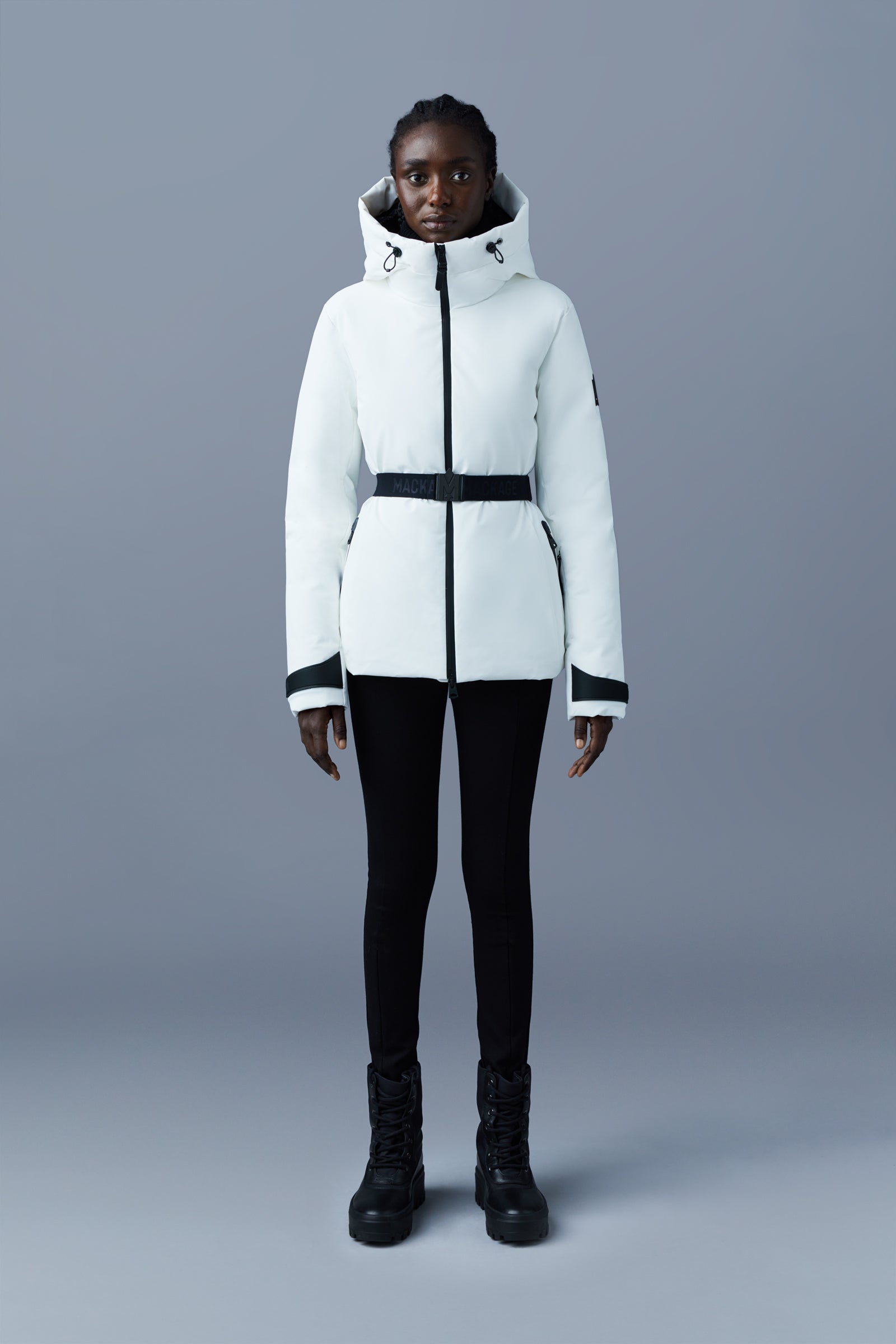 Krystal, Agile-360 belted down ski jacket with hood for