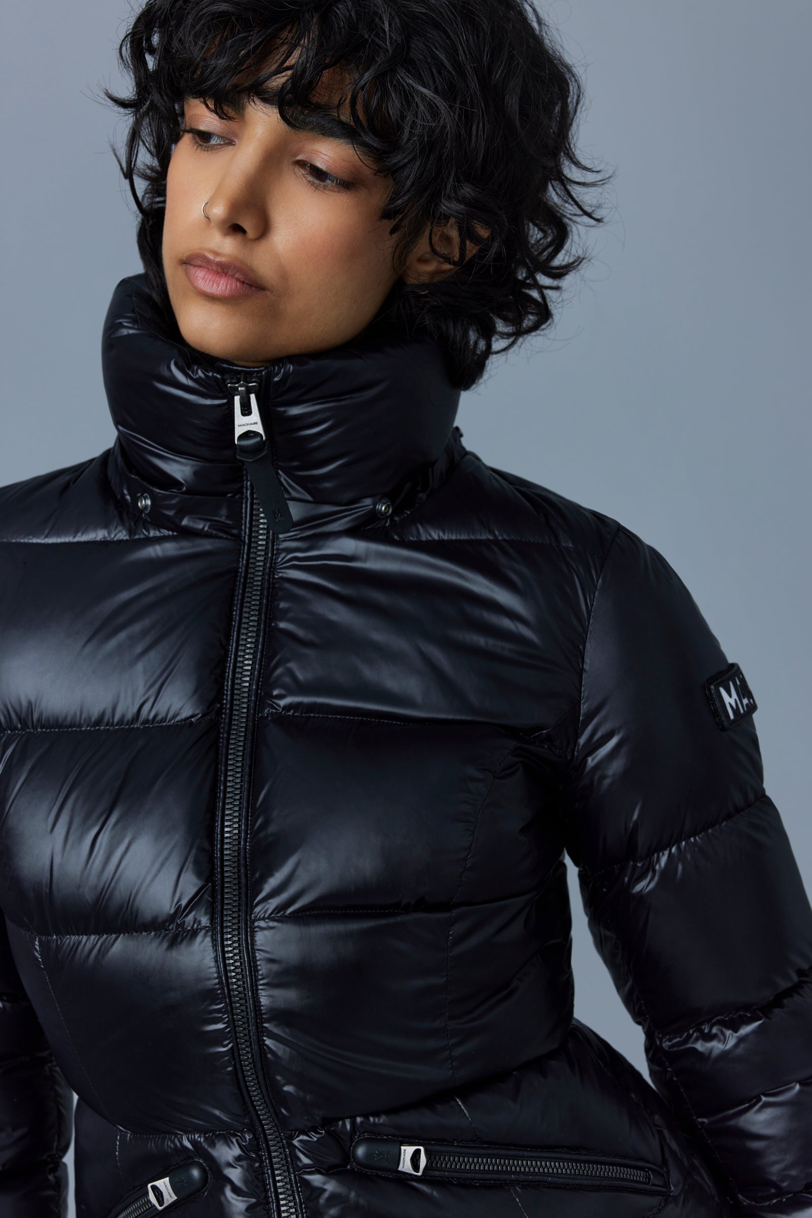 Madalyn, Lustrous light down jacket with shearling for ladies 