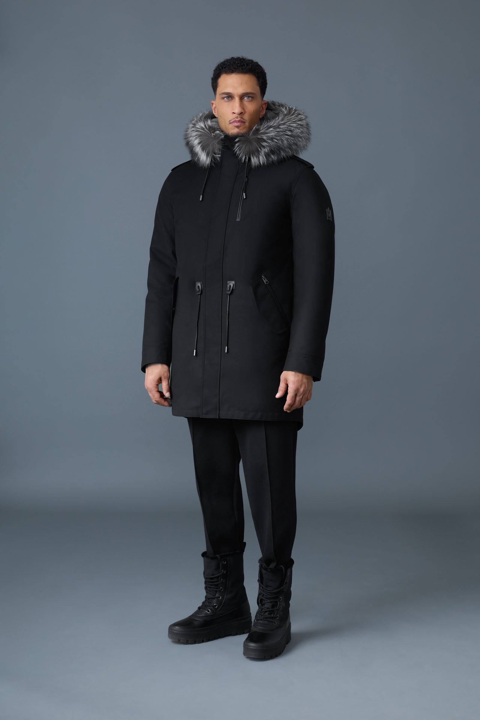 Moritz, Rabbit fur-lined twill parka with removable silver fox fur trim for  men | Mackage® US