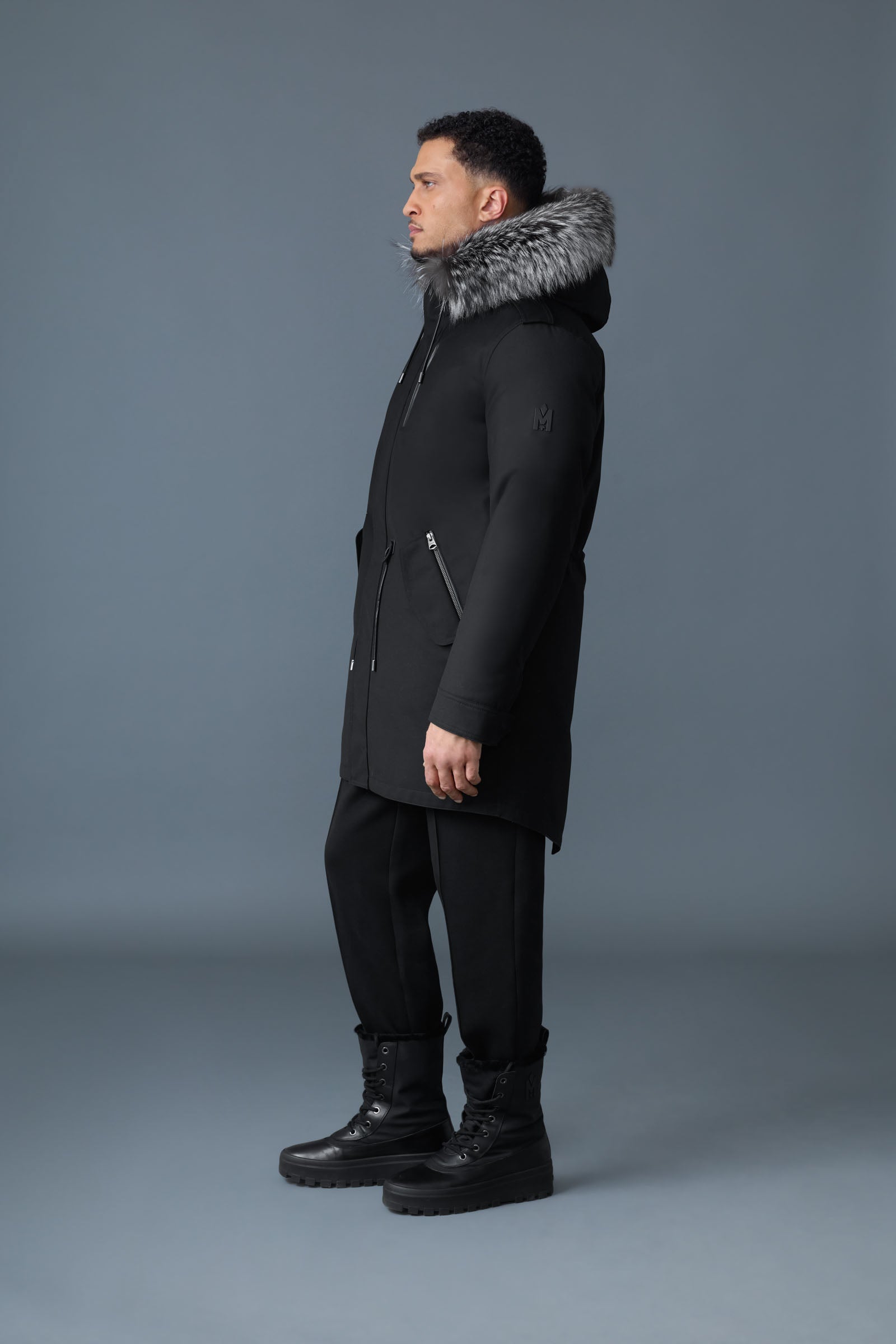 Moritz, Rabbit fur-lined twill parka with removable silver fox fur trim for  men | Mackage® US