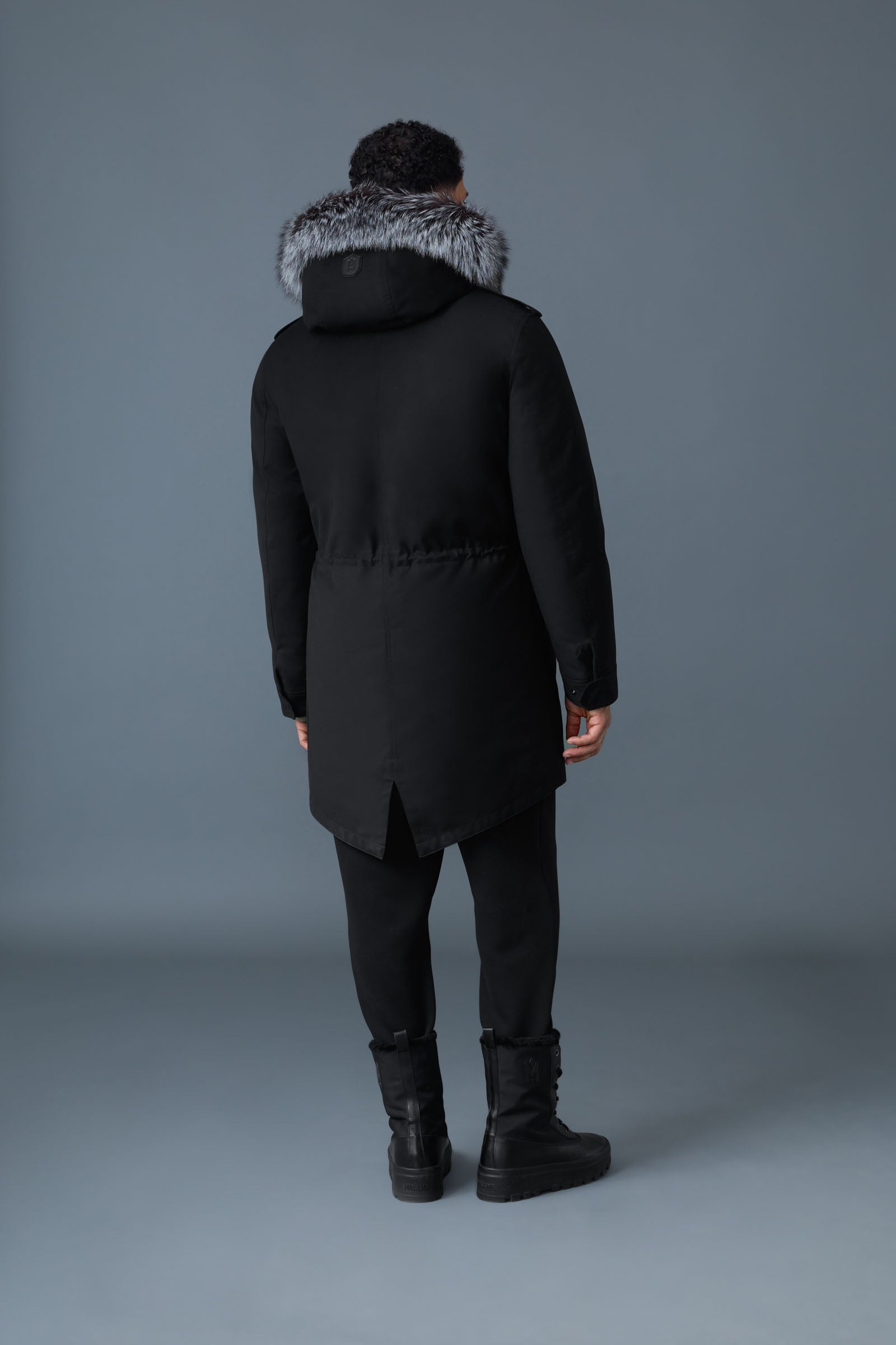 Moritz, Rabbit fur-lined twill parka with removable silver fox fur