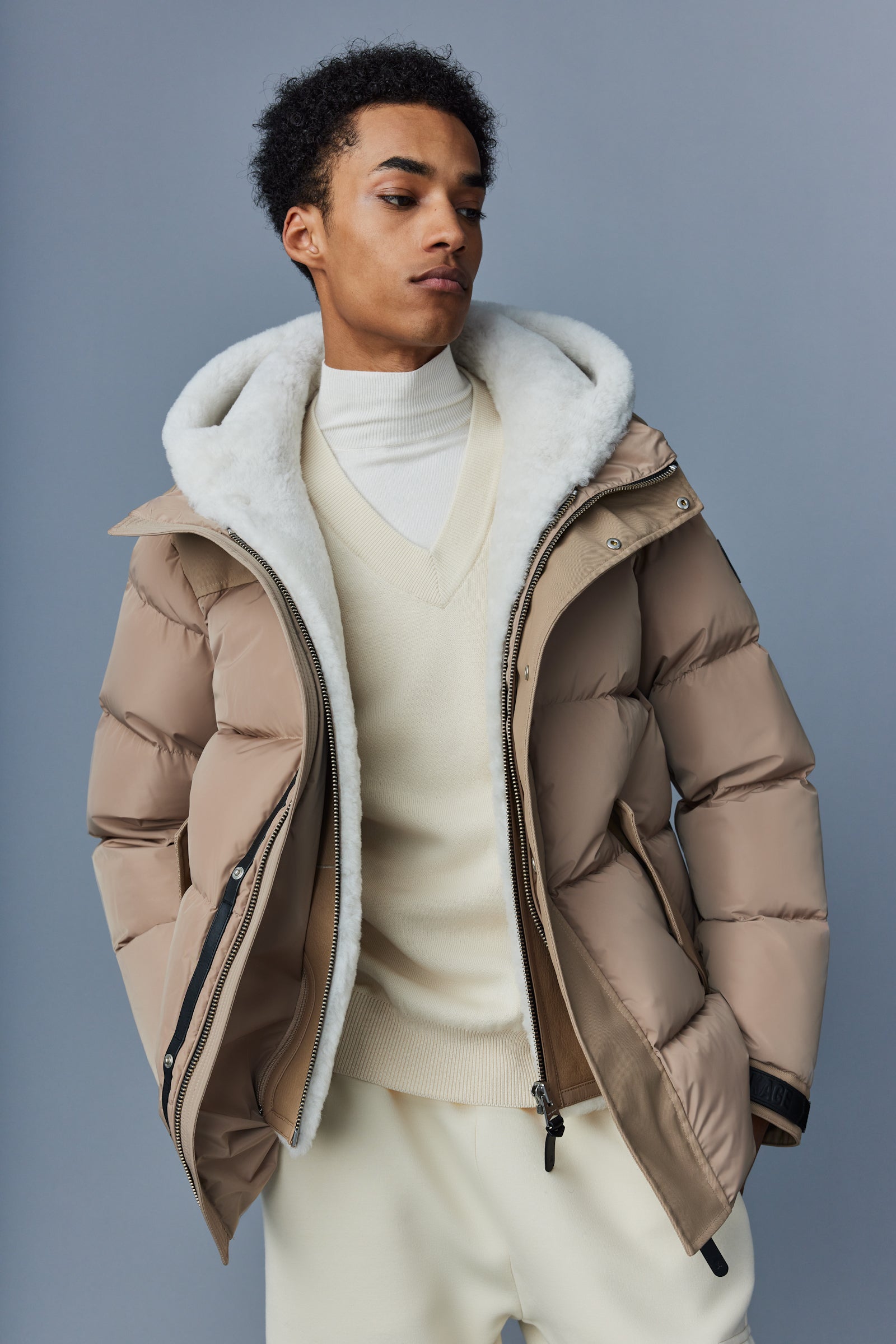 MACKAGE マッカージュ RILEY 40 Riley, Classic down jacket with removable shearling bib for men