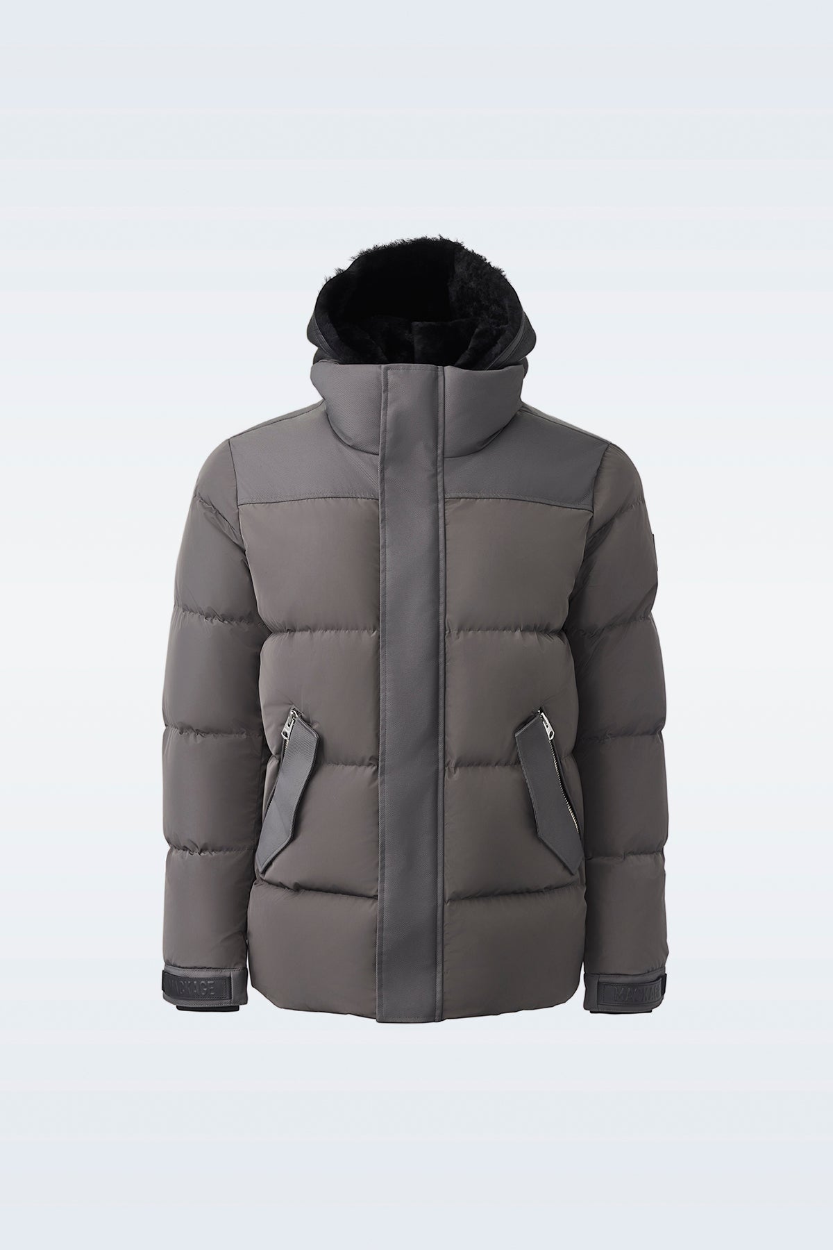 Riley, Classic down jacket with removable shearling bib for men