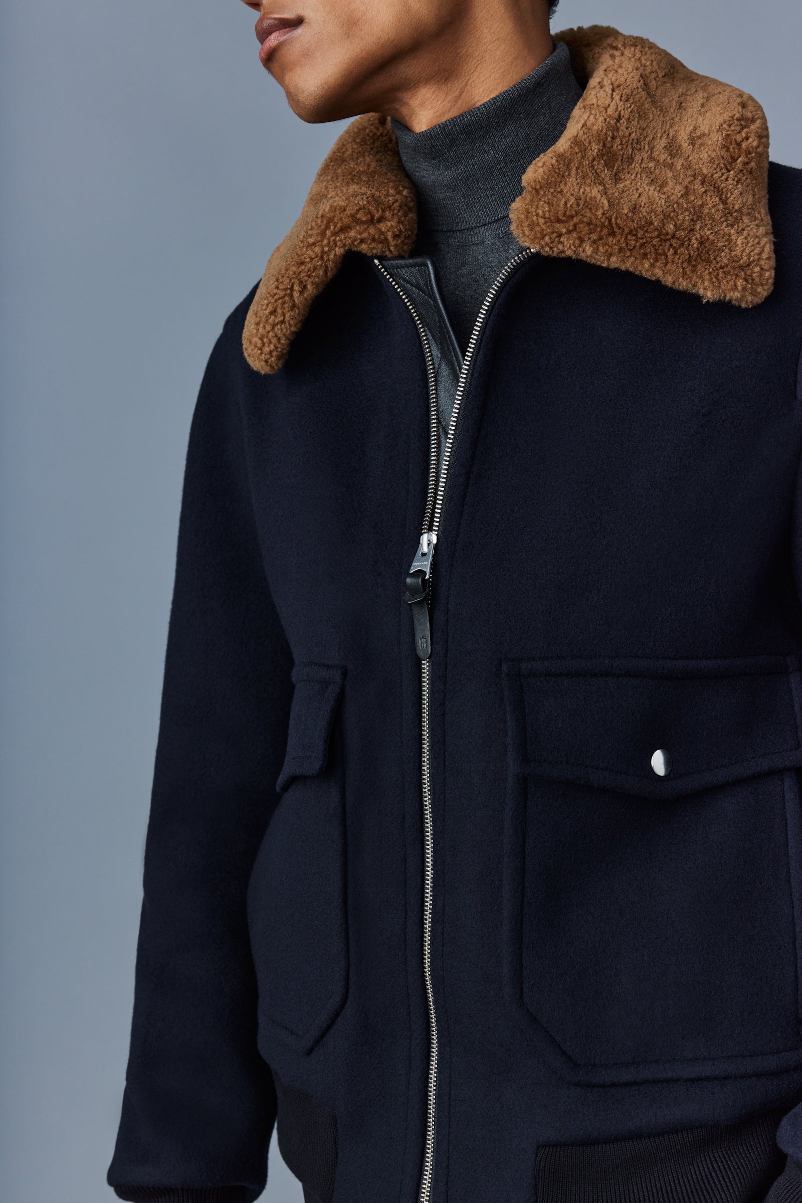 Theo Wool bomber jacket with shearling collar for men Mackage US