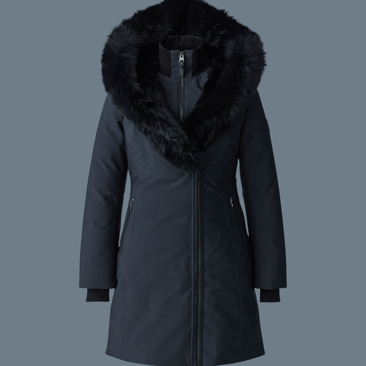 Trish Powder Touch down coat with blue fox fur Signature Mackage Collar for ladies Mackage US