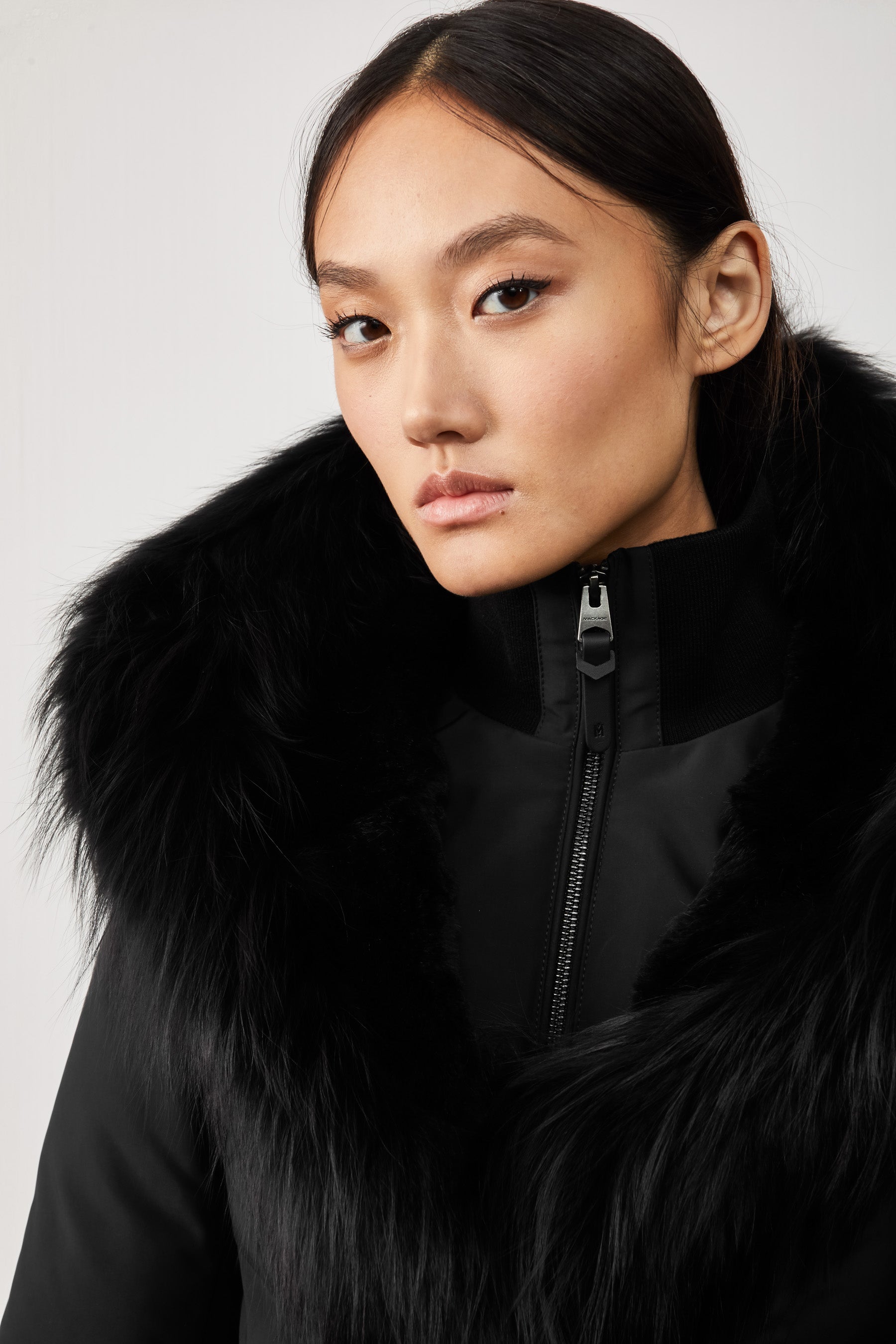 Trish-X, Powder Touch down coat with silver fox fur