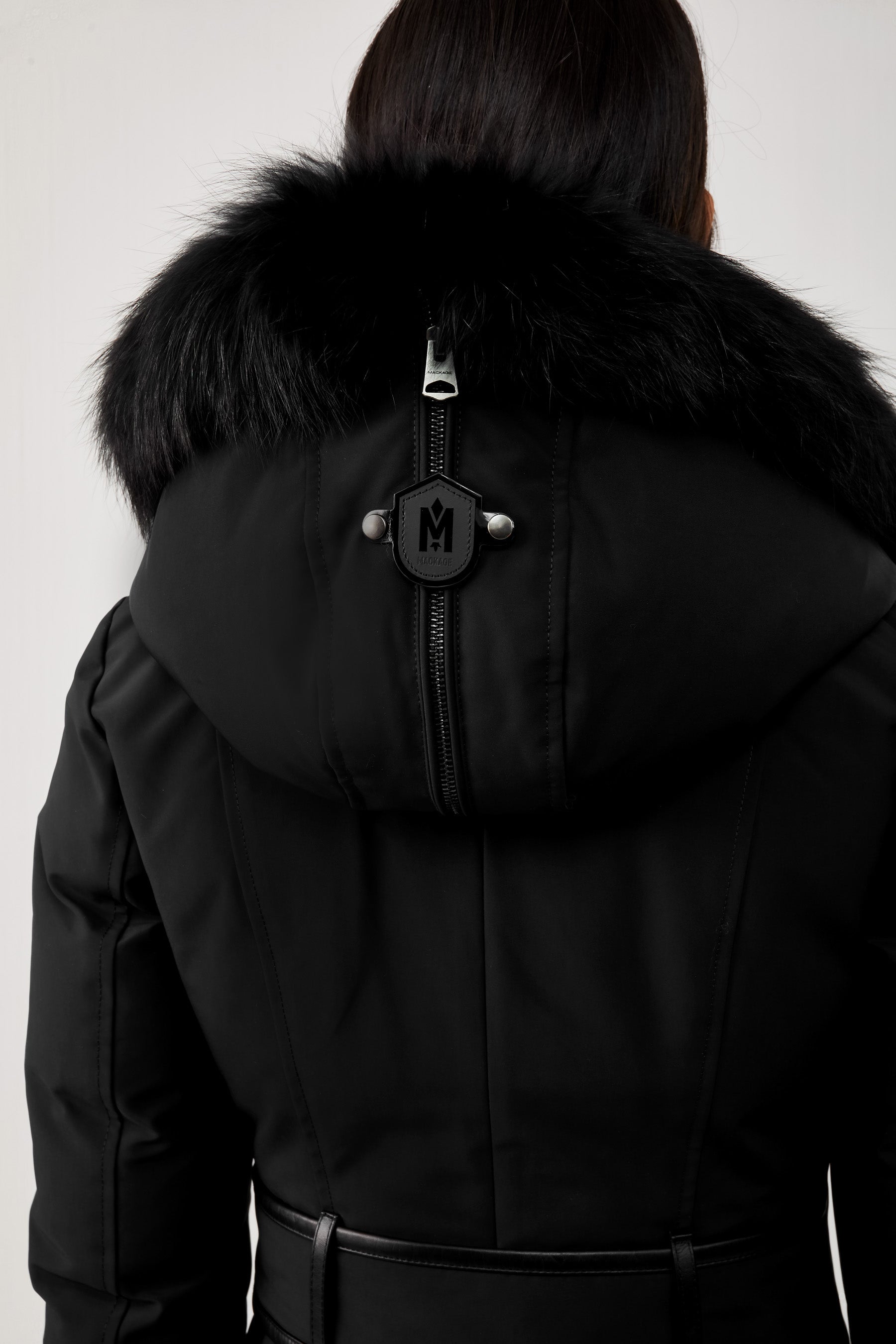 Trish-X, Powder Touch down coat with silver fox fur