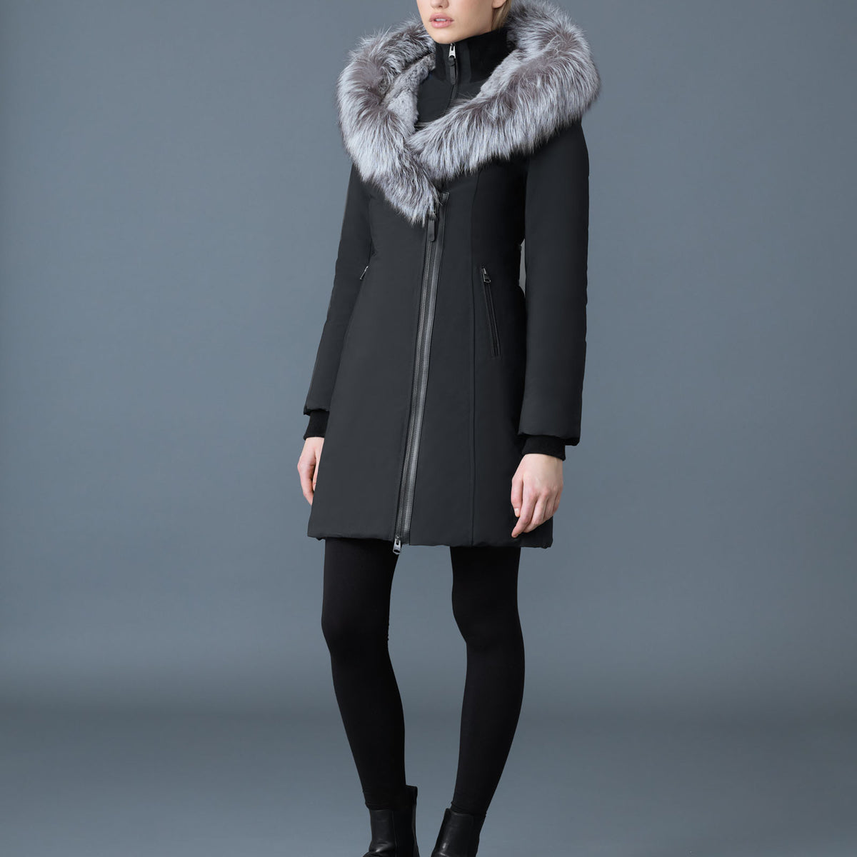 Trish Powder Touch down coat with silver fox fur Signature