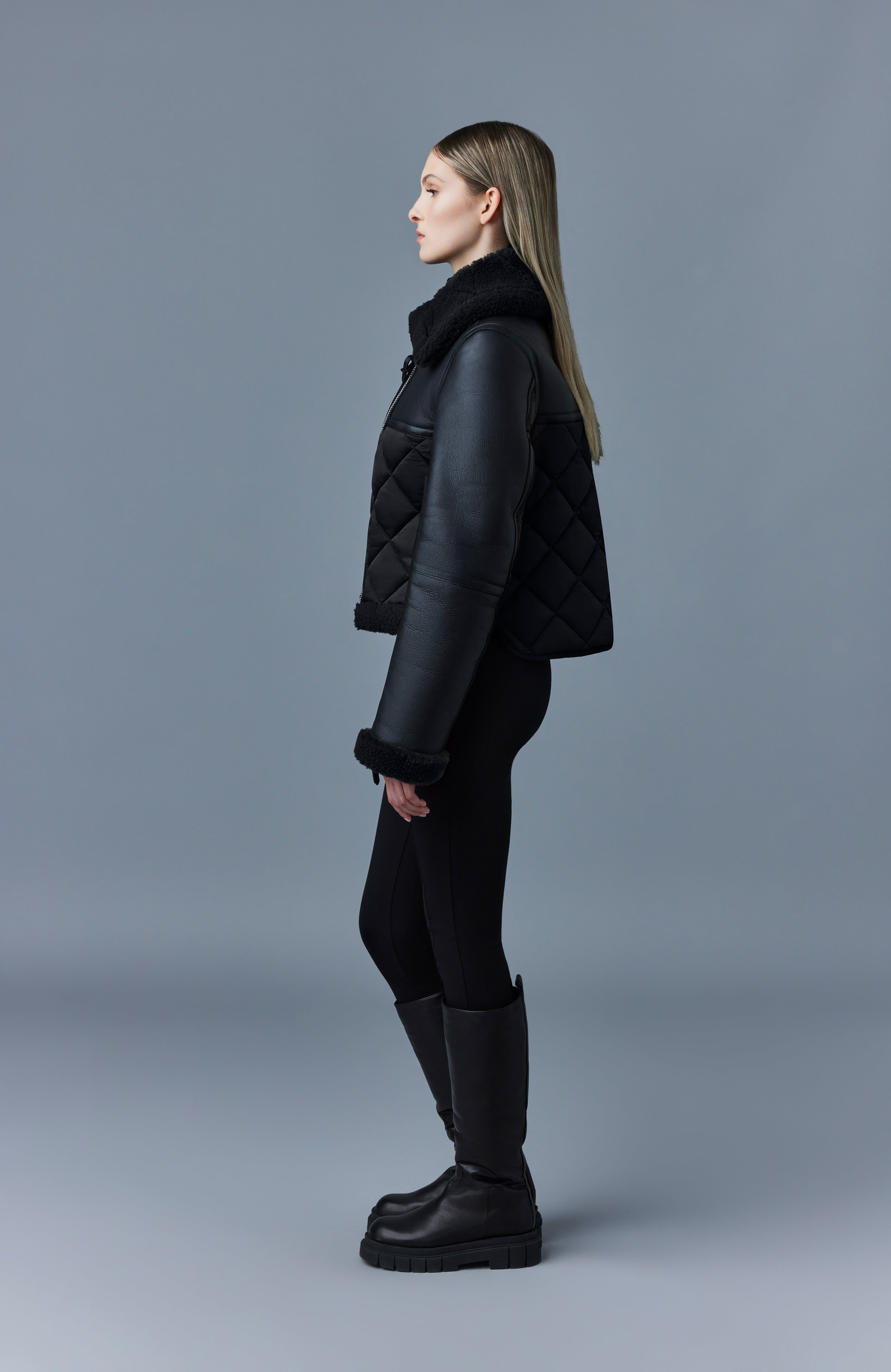 Tulip, Quilted sheepskin jacket with shearling trim for ladies